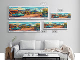 Mesa Arizona Panoramic Painting, Mid Century Modern Framed Canvas Print, Retro Style Wall Art, Pop Art Travel Poster