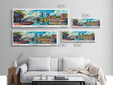 Nashville Tennessee Panoramic Framed Canvas Print, Mid Century Modern Pop Art, Retro Wall Art Decor, Travel Poster Painting