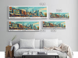 New York New York Panoramic Framed Canvas Print, Retro Style Wall Art, Mid Century Modern Home Decor, Pop Art Travel Poster