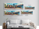 Newark New Jersey Panoramic Painting, Retro Style Framed Canvas Print, Mid Century Modern Wall Art, Pop Art Travel Poster