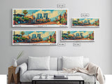 Norfolk Virginia Panoramic Framed Canvas Print, Retro Style Wall Art, Mid Century Modern Home Decor, Pop Art Travel Poster