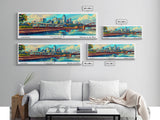 Omaha Nebraska Panoramic Framed Canvas Print, Mid Century Modern Pop Art, Retro Wall Art Decor, Travel Poster Painting