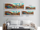 Philadelphia Pennsylvania Panoramic Painting, Retro Style Framed Canvas Print, Mid Century Modern Wall Art, Pop Art Travel Poster