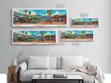 Phoenix Arizona Panoramic Framed Canvas Print, Mid Century Modern Wall Art, Pop Art Home Decor, Retro Style Travel Poster