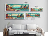 Portland Oregon Panoramic Painting, Mid Century Modern Framed Canvas Print, Retro Style Wall Art, Pop Art Travel Poster