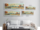 Buffalo New York Panoramic Painting, Mid Century Modern Framed Canvas Print, Retro Pop Art Travel Poster, Wall Decor, Home Decor, Wall Hanging