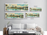 Charlotte North Carolina Panoramic Painting, Mid Century Modern Framed Canvas Print, Retro Pop Art Travel Poster, Wall Art, Home Decor, Office Art