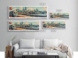 Columbus Ohio Panoramic Painting, Mid Century Modern Framed Canvas Print, Retro Pop Art Travel Poster, Wall Art, Home Decor, Office Art, Gift Idea