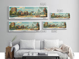 Detroit Michigan Panoramic Wall Art, Mid Century Modern Framed Canvas Print, Retro Pop Art Travel Poster, Office Art, Living Room Decor