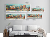 El Paso Texas Panoramic Wall Art, Retro Pop Art Framed Canvas Print, Mid Century Modern Travel Poster, Living Room Decor, Office Wall Art