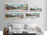 Gilbert Arizona Panoramic Painting, Mid Century Modern Framed Canvas Print, Retro Pop Art Travel Poster, Living Room Art, Wall Hanging, Office Decor