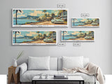 Honolulu Hawaii Panoramic Wall Art, Mid Century Modern Framed Canvas Print, Retro Pop Art Travel Poster, Living Room Art, Office Decor, Wall Hanging