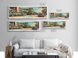 Houston Texas Panoramic Painting, Mid Century Modern Framed Canvas Print, Retro Pop Art Travel Poster, Wall Art, Home Decor, Office Wall Art, Living Room Decor