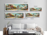 Irvine California Panoramic Wall Art, Mid Century Modern Framed Canvas Print, Retro Pop Art Travel Poster, Home Decor, Living Room Art, Office Wall Hanging