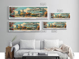 Irving Texas Panoramic Painting, Mid Century Modern Framed Canvas Print, Retro Pop Art Travel Poster, Wall Art, Home Decor, Office Wall Art, Gift Idea