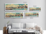 Jersey City New Jersey Panoramic Painting, Mid Century Modern Framed Canvas Print, Retro Pop Art Travel Poster, Wall Art, Home Decor, Office Wall Art, Living Room Decor