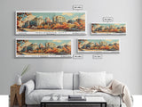 Oklahoma City Oklahoma Panoramic Wall Art, Mid Century Modern Framed Canvas Print, Retro Pop Art Travel Poster, Home Decor, Office Art, Gift Idea, Living Room Wall Hanging