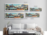 Phoenix Arizona Panoramic Painting, Retro Style Framed Canvas Print, Mid Century Modern Art, Pop Art Travel Poster, Home Office Decor