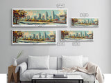 Plano Texas Panoramic Painting, Mid Century Modern Framed Canvas Print, Retro Pop Art Travel Poster, Living Room and Office Decor