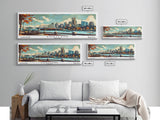 Portland Oregon Panoramic Wall Art, Mid Century Modern Framed Canvas Print, Retro Pop Art Travel Poster, Home Office and Living Room Decor