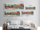 Richmond Virginia Panoramic Painting, Mid Century Modern Framed Canvas Print, Retro Pop Art Travel Poster, Living Room and Office Decoration