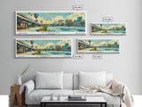 Riverside California Panoramic Wall Art, Mid Century Modern Framed Canvas Print, Retro Pop Art Travel Poster, Living Room and Office Decor