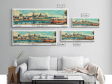 Saint Paul Minnesota Panoramic Wall Art, Mid Century Modern Framed Canvas Print, Retro Pop Art Travel Poster, Living Room and Office Decor