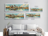 Saint Paul Minnesota Panoramic Painting, Mid Century Modern Framed Canvas Print, Retro Pop Art Travel Poster, Living Room and Office Wall Art