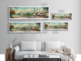 San Antonio Texas Panoramic Wall Art, Mid Century Modern Framed Canvas Print, Retro Pop Art Travel Poster, Living Room and Office Decor