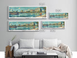 Tampa Florida Panoramic Painting, Mid Century Modern Framed Canvas Print, Retro Pop Art Travel Poster, Living Room and Office Decor