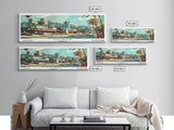 Tucson Arizona Panoramic Wall Art, Mid Century Modern Framed Canvas Print, Retro Pop Art Travel Poster, Living Room and Office Decor