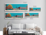 Akron Ohio Panoramic Painting, Mid Century Modern Framed Canvas Print, Retro Pop Art Travel Poster, Living Room Wall Art Decor, City Art