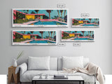 Anaheim California Panoramic Painting, Mid Century Modern Framed Canvas Print, Retro Pop Art Travel Poster, Office Wall Art, City Print