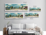 Arvada Colorado Panoramic Painting, Mid Century Modern Framed Canvas Print, Retro Pop Art Travel Poster, Living Room Wall Art, City Print