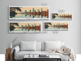 Austin Texas Panoramic Painting, Mid Century Modern Framed Canvas Print, Retro Pop Art Travel Poster, Home Decor, City Art