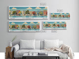 Baltimore Maryland Panoramic Painting, Mid Century Modern Framed Canvas Print, Retro Pop Art Travel Poster, Office Wall Art, City Print