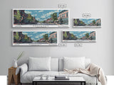 Brockton Massachusetts Panoramic Painting, Mid Century Modern Framed Canvas Print, Retro Pop Art Travel Poster, Home Decor, City Art