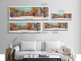 Cambridge Massachusetts Panoramic Painting, Mid Century Modern Framed Canvas Print, Retro Pop Art Travel Poster, Home Decor, City Print