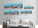 Carlsbad California Panoramic Painting, Mid Century Modern Framed Canvas Print, Retro Pop Art Travel Poster, Living Room Wall Art, City Print