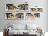 Carrollton Texas Panoramic Painting, Mid Century Modern Framed Canvas Print, Retro Pop Art Travel Poster, Office Wall Art, City Print