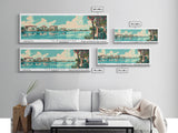 Clearwater Florida Panoramic Painting, Mid Century Modern Framed Canvas Print, Retro Pop Art Travel Poster, Home Decor, City Art