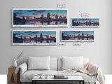 Cleveland Ohio Panoramic Painting, Mid Century Modern Framed Canvas Print, Retro Pop Art Travel Poster, City Wall Art, Office Decor