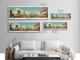 Columbia Missouri Panoramic Wall Art, Mid Century Modern Framed Canvas Print, Retro Pop Art Travel Poster, City Home Decor, Office Wall Art