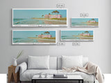 Corpus Christi Texas Panoramic Painting, Mid Century Modern Framed Canvas Print, Retro Pop Art Travel Poster, City Home Decor, Office Wall Art