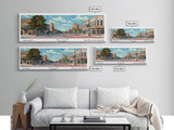 Elgin Illinois Panoramic Painting, Mid Century Modern Framed Canvas Print, Retro Pop Art Travel Poster, City Wall Art, Living Room Decor