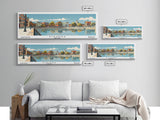 Fishers Indiana Panoramic Painting, Mid Century Modern Framed Canvas Print, Retro Pop Art Travel Poster, Home Wall Decor