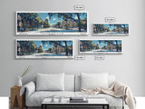 Gainesville Florida Panoramic Painting, Mid Century Modern Framed Canvas Print, Retro Pop Art Travel Poster, Home Wall Decor