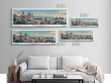 Green Bay Wisconsin Panoramic Art, Mid Century Modern Framed Canvas Print, Retro Pop Art Travel Poster, City Wall Art