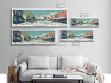 Gresham Oregon Panoramic Art, Mid Century Modern Framed Canvas Print, Retro Pop Art Travel Poster, Office Wall Decor