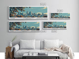 Hartford Connecticut Panoramic Painting, Mid Century Modern Framed Canvas Print, Retro Pop Art Travel Poster, Home Wall Decor